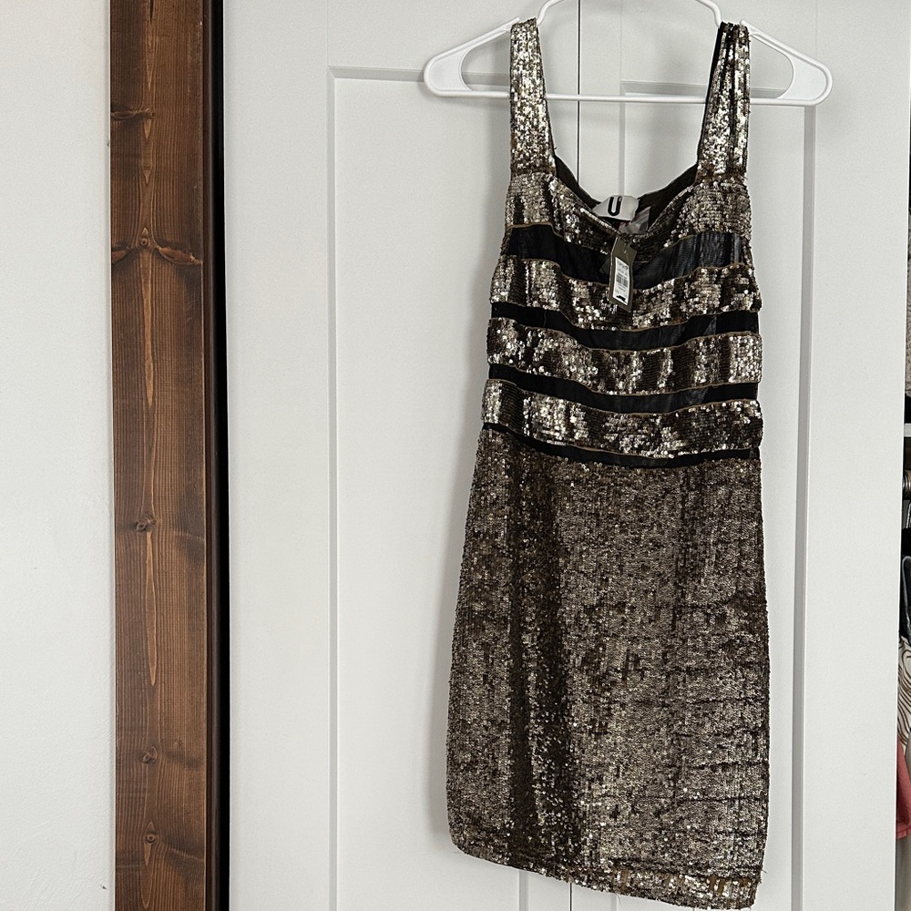 Topshop Glittering Sequin Mini Dress - Black and Silver